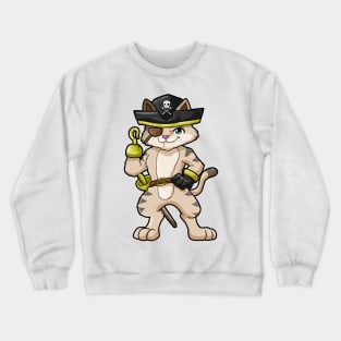 Cat as pirate with dagger and saber Crewneck Sweatshirt